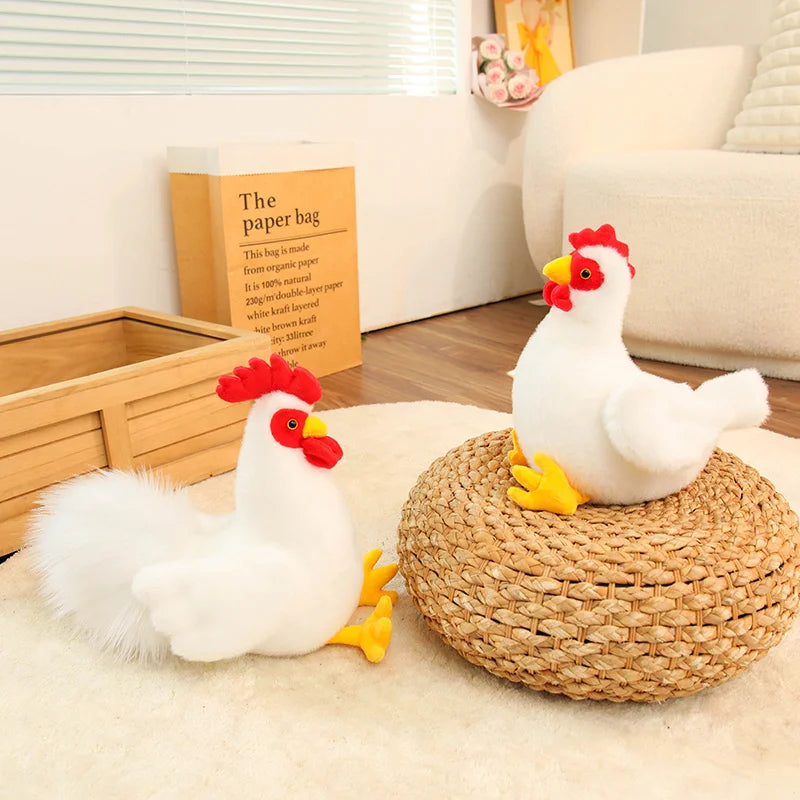 Adorable White Chicken Plushies – Soft Farm Animal Stuffed Hen & Rooster Set