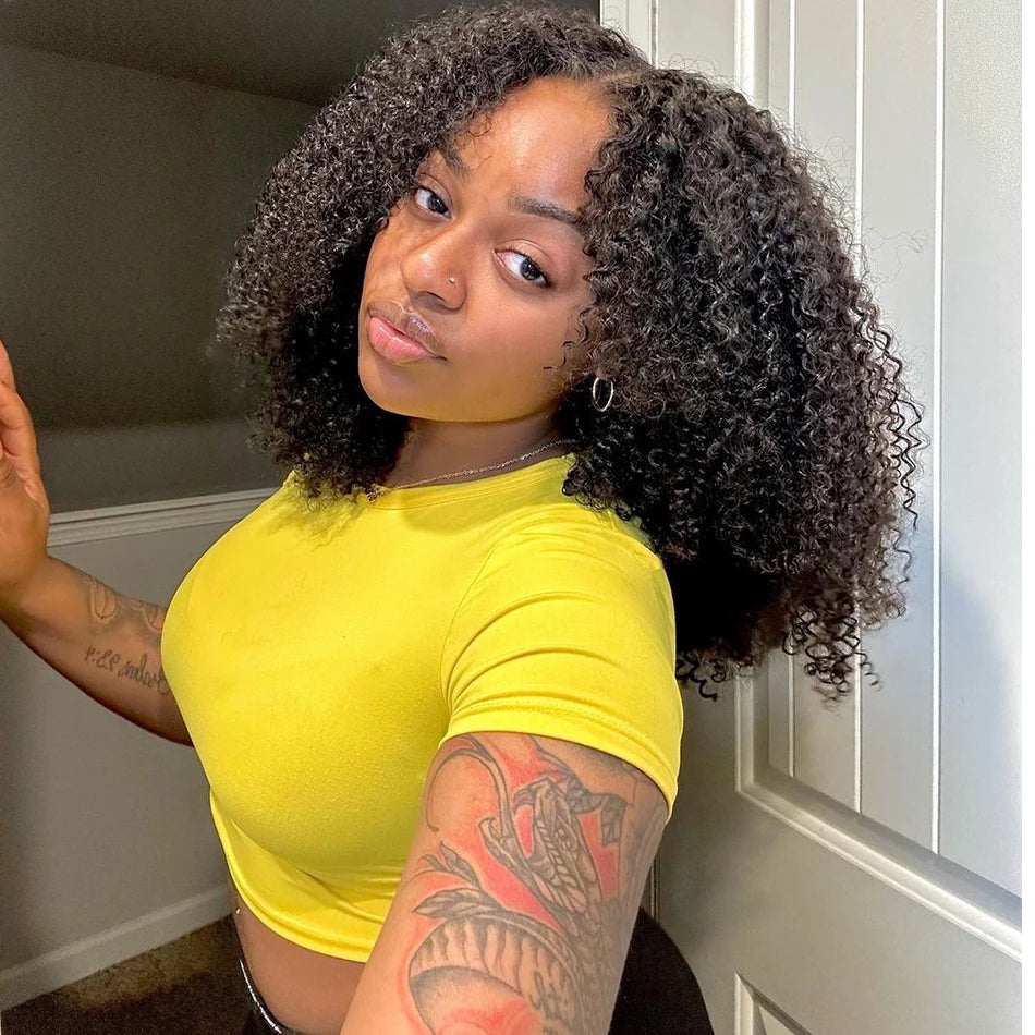 6x5 HD Transparent Lace Front Wig with Pre-Cut Glueless Design, Kinky Curly Human Hair