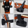 A set of black wall mount guitar hangers and non-slip holders for securing guitars.