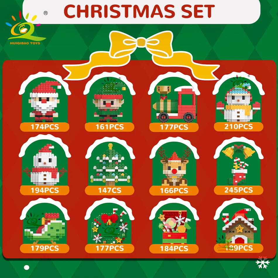Un set de figurines de Noël en blocs pour enfants avec divers personnages et scènes