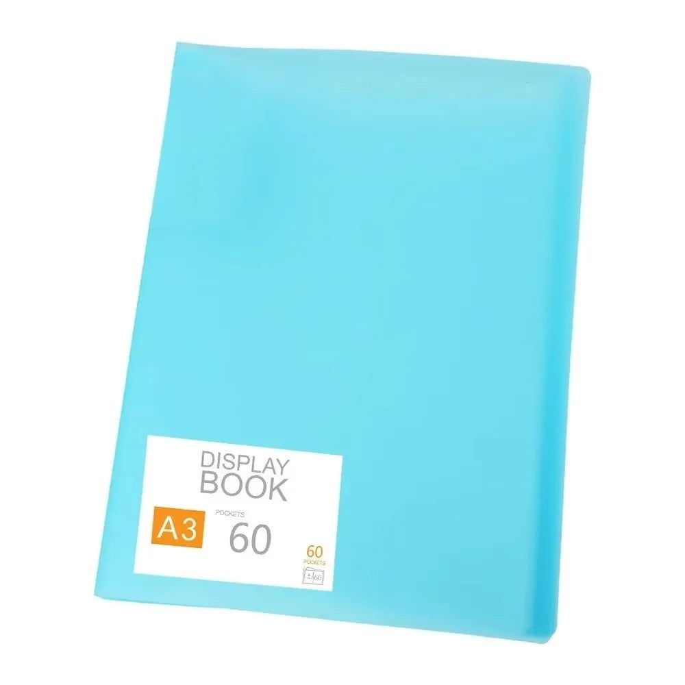 A clear blue display book for diamond painting storage with an A3 size and 60 pockets.
