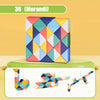 A colorful Morandi puzzle cube with geometric patterns and a snake-like shape assembled from its pieces.