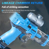 Blue automatic electric water gun with a large tank and flashing lights shown in a close-up view.