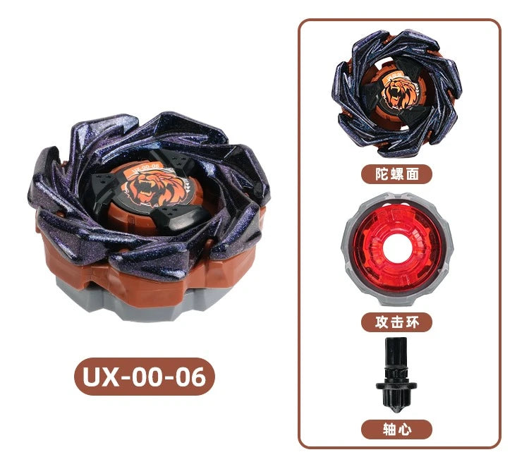 Mini Gyroscope Launcher Set featuring a dark purple and bronze flower-like mechanism with components for testing.