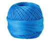 A ball of bright blue 100% cotton crochet thread for tatting and embroidery.