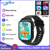 A black smartwatch with a light blue screen displaying time and various features like sleep monitoring, alarm clock, GPS, cam