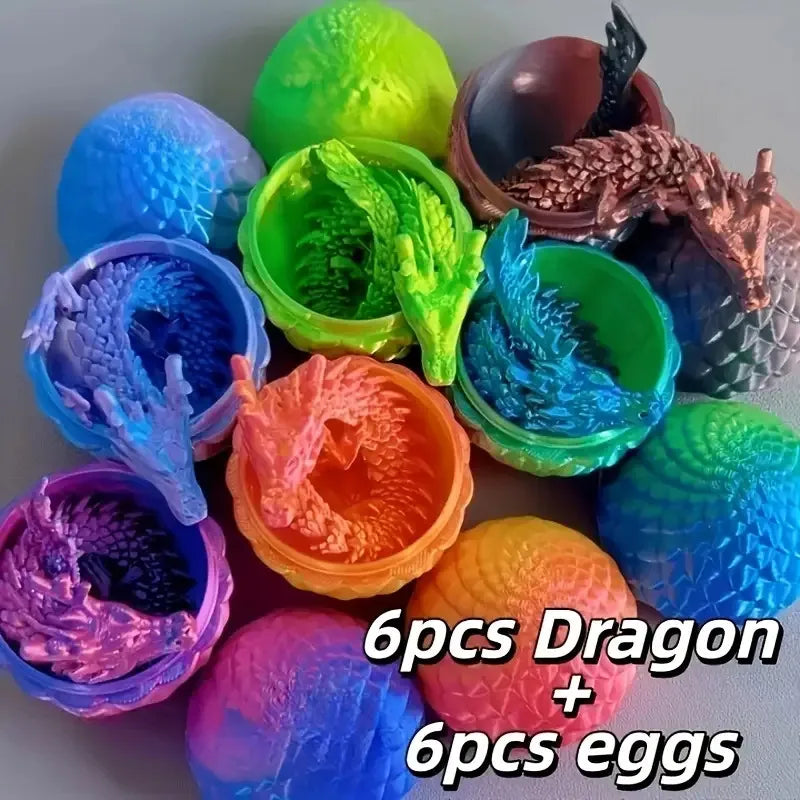 Set of 12 3D Printed Dragon & Egg Figurines