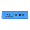 A rectangular blue label for salted butter, indicating 4 oz net weight.