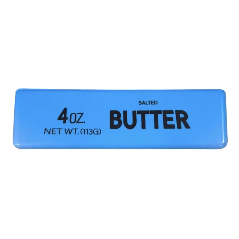 A rectangular blue label for salted butter, indicating 4 oz net weight.