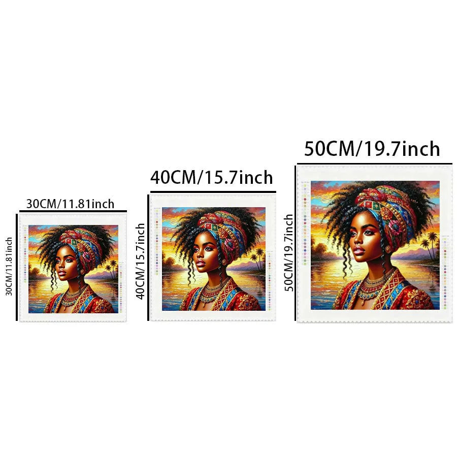 A set of diamond painting canvases showing elegant female portraits in various sizes.