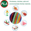 A collection of colorful 3D printing filament and various plastic items, including a pen, a flower, and a small orange object