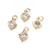 Gold-toned rhinestone heart charms for jewelry making, shown as small pendants.