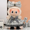 A cute Flannel outfit for a 17cm Labubu doll featuring a plaid bow and ruffled collar.