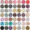 A grid of colorful and black printable silicone beads for jewelry making in various round shapes and patterns.