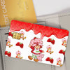 A sheet of card stickers featuring cute strawberry and shortcake characters with a red fruit drizzle design.