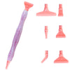 A set of pink resin diamond painting pens with interchangeable metal tips and multi-placers.