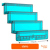 A set of clear magnetic building blocks in various shades of blue and green, displayed next to a stairs graphic.