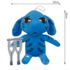 A blue plush toy of an elephant with large ears and a small veterinary tool accessory.