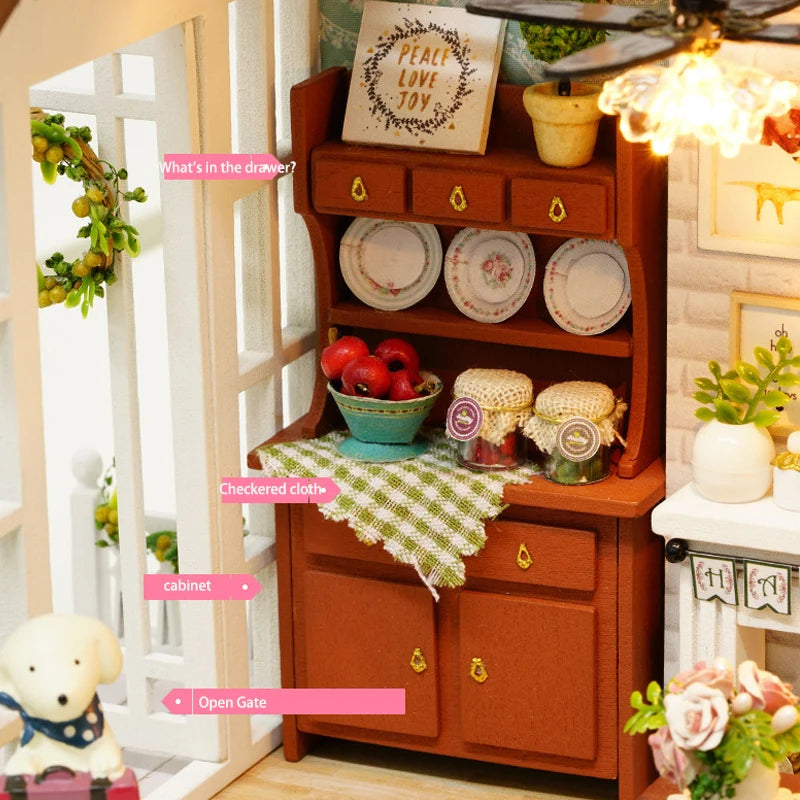 DIY Miniature Wooden Dollhouse Kit with LED Lighting