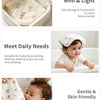 A set of five soft cotton muslin baby washcloths used for daily needs like bathing, feeding, and sleeping.