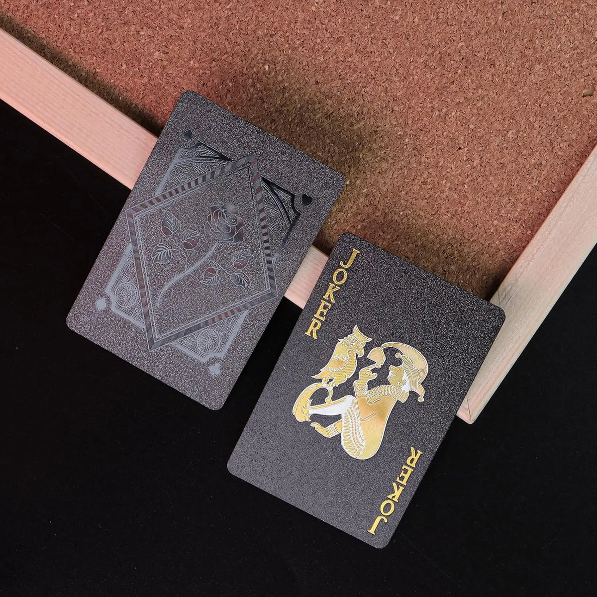 Luxury Rose Pattern Foil Poker Cards – Waterproof Black Deck