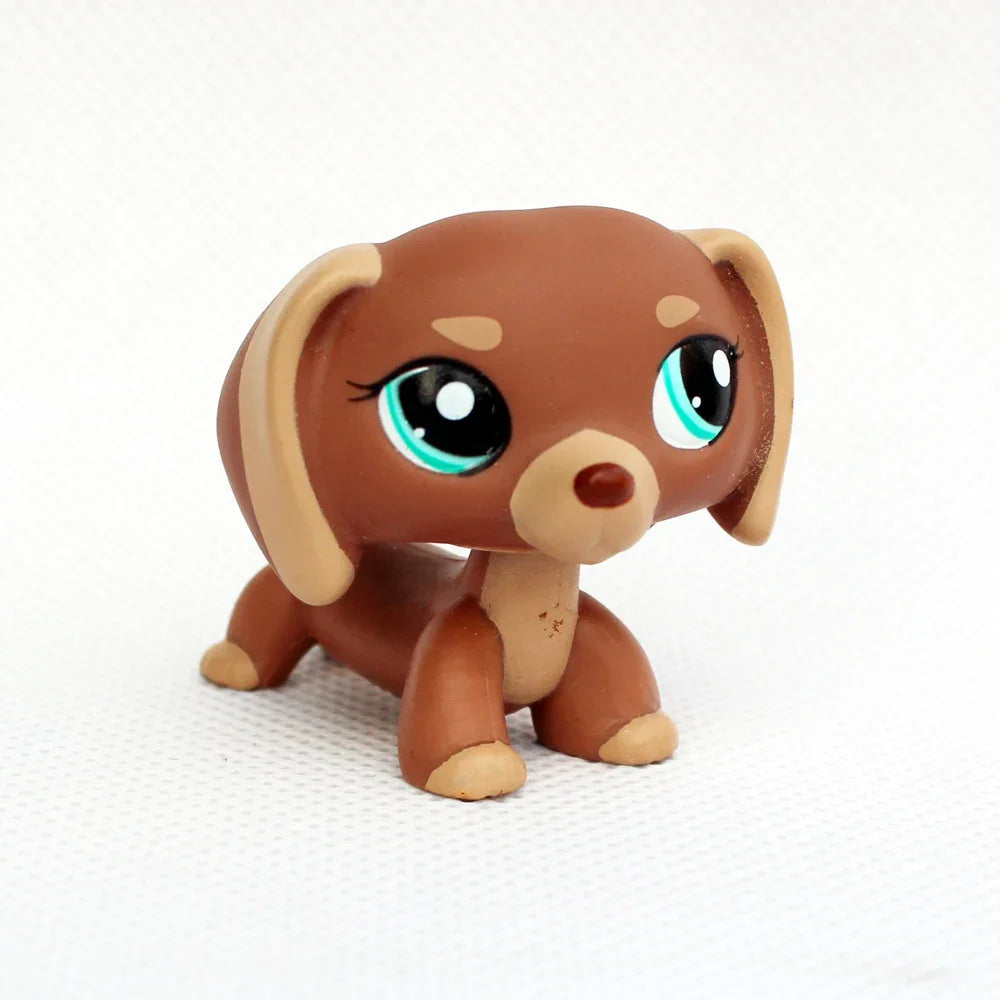 A brown dachshund bobblehead figurine with large blue eyes and floppy ears.