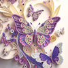 A detailed diamond painting kit featuring sparkling purple and silver butterflies on a white background.