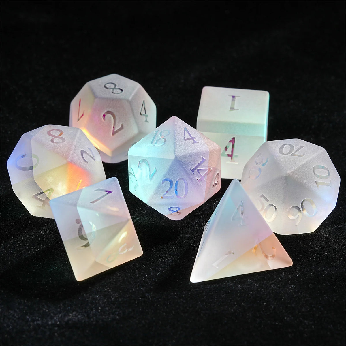 Premium 7-Piece Frosted Gemstone Polyhedral Dice Set for Tabletop RPGs