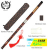 Traditional Chinese bamboo flute with a brass joint, showing the instrument and its components like the membrane glue and pro