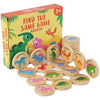 A box of Find the Same Game dinosaurs with wooden matching puzzle pieces for children