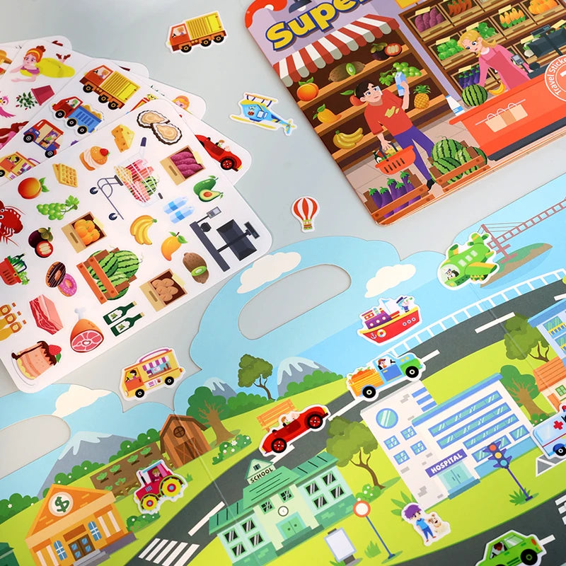 Reusable Sticker Book for Kids with Multi-Scene Bubble Jelly Stickers