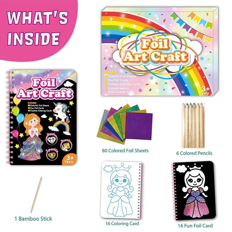 Kids Foil Art Activity Set with Coloring Book