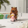 A small, brown capybara desktop model kit made of building blocks, shown in profile with dimensions.