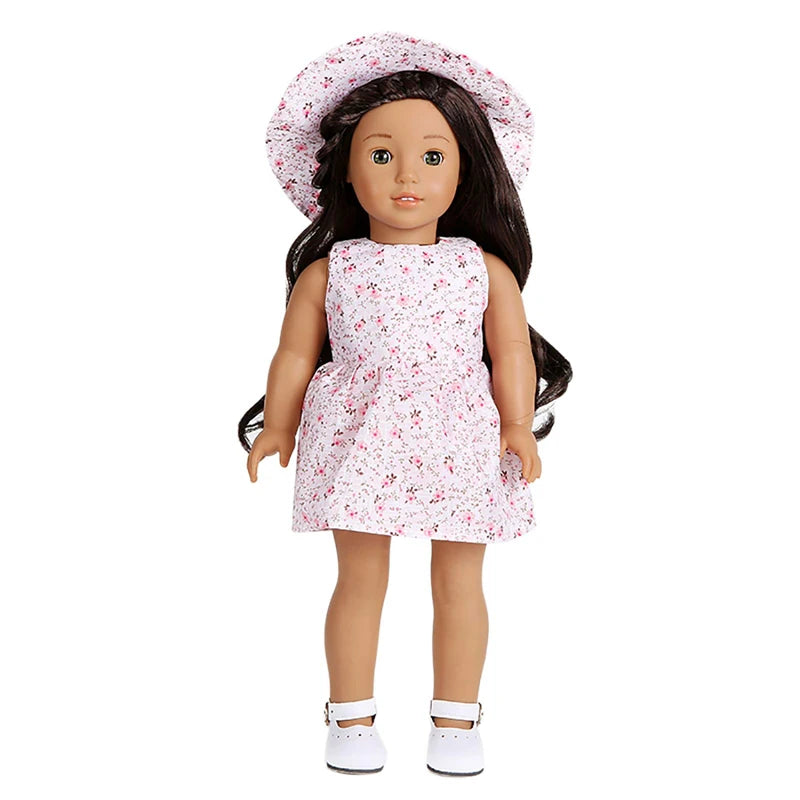 Floral Dress and Sun Hat Set for 16-18 Inch Dolls