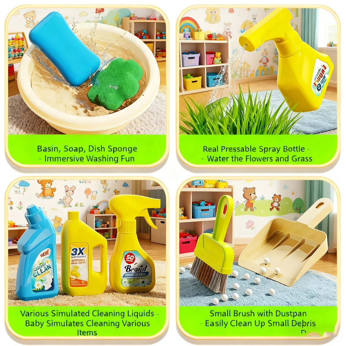 Kids Pretend Play Cleaning Set with Working Toy Vacuum