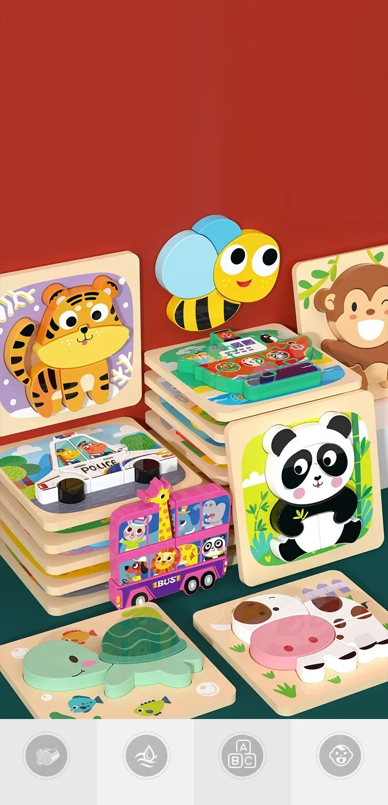 3D Wooden Tangram Puzzle Set for Kids – Cartoon Animals & Traffic Themes
