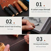 A product display showing three steps for using leather sewing thread, including wax thread, rope braiding, and strong durabl