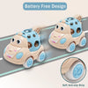 A light beige and blue battery-free push and go friction car toy set with soft anti-slip strips.