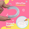 A hand holds a clear, flexible hot glue stick, demonstrating its ultra fine flexibility and strong bond for crafts and repair