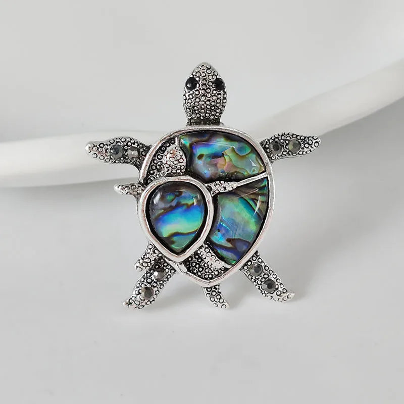 Gold-Plated Rhinestone Turtle Brooch Pin