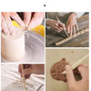 Hands are shaping and modeling light beige air dry clay for crafts.