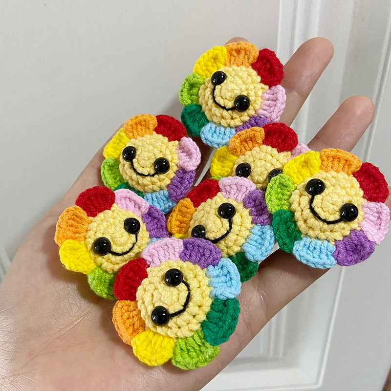 Handmade crochet sunflower decorative smile orb with colorful petals