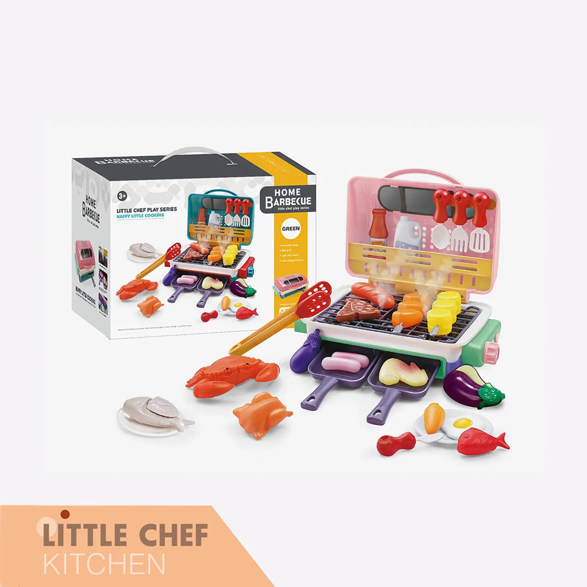 Kids Pretend Play BBQ Grill Set with Light & Sound