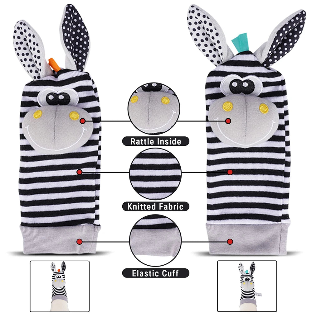 Black and White Sensory Wrist Rattles and Foot Finders for Newborns