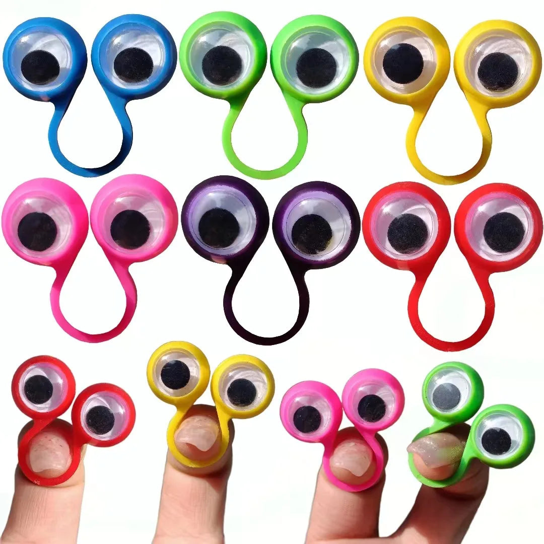 A collection of colorful wiggle eye finger rings used as sensory fidget toys
