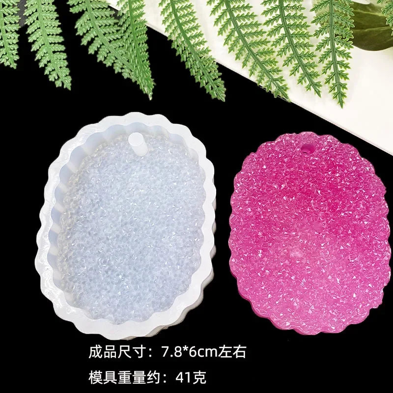 A set of flexible silicone resin molds in various shapes including heart, round, oval, and rectangle molds.