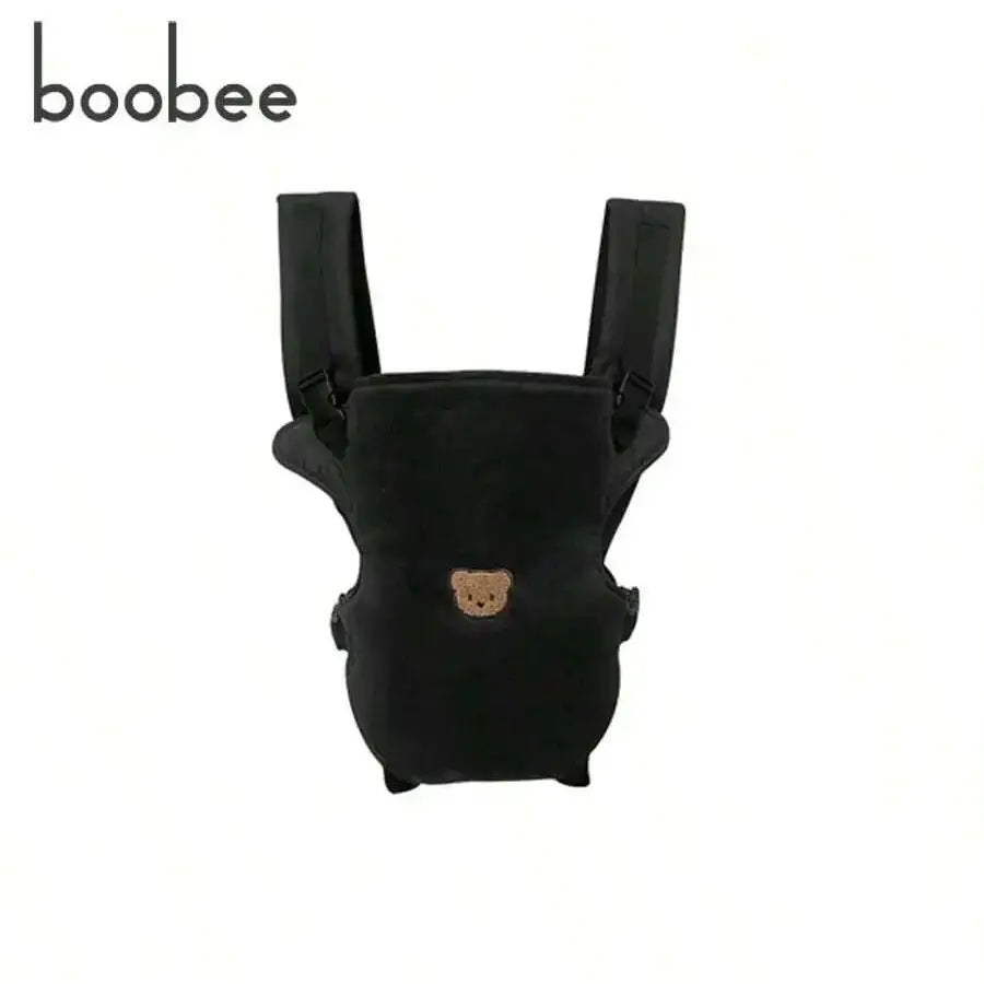Black ergonomic 4-in-1 baby carrier with adjustable straps.