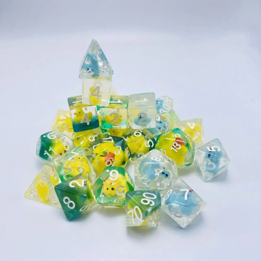 Acrylic Polyhedral Dice Set with Animal Duck Fillers