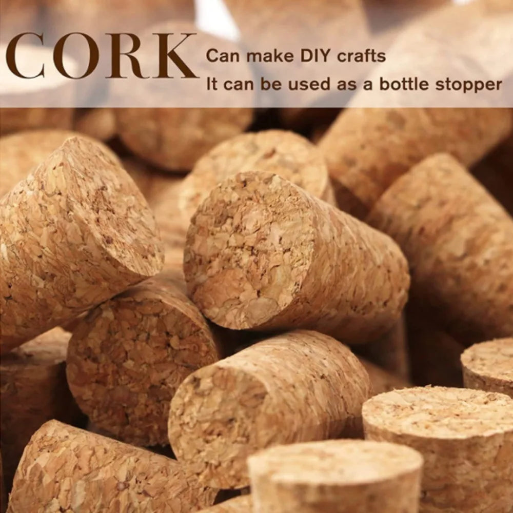 A close-up view of cork stoppers used for DIY crafts and as bottle stoppers.