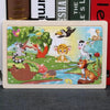 A 24-piece wooden animal jigsaw puzzle featuring various colorful woodland animals like a tiger, giraffe, and birds.